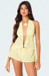 Edikted Cayenne Eyelet Split Front Halter Top In Yellow
