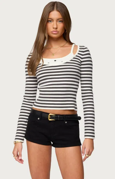Edikted Cecile Stripe Layered Long Sleeve Crop Top In Multi