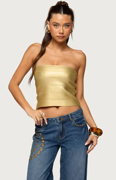 Edikted Women's Cecilea Metallic Knit Bandage Tube Top In Gold