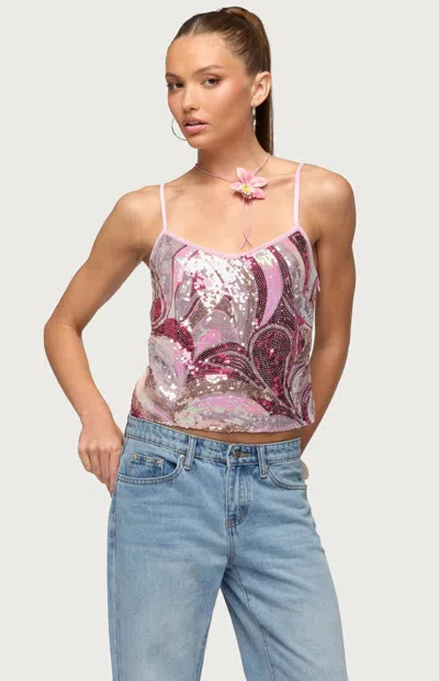 Edikted Ceren Abstract Sequin Tank Top In Pink, Women's At Urban Outfitters In Multi
