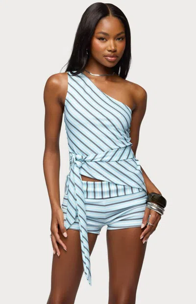 Edikted Chantal Asymmetric Stripe Tank In Blue