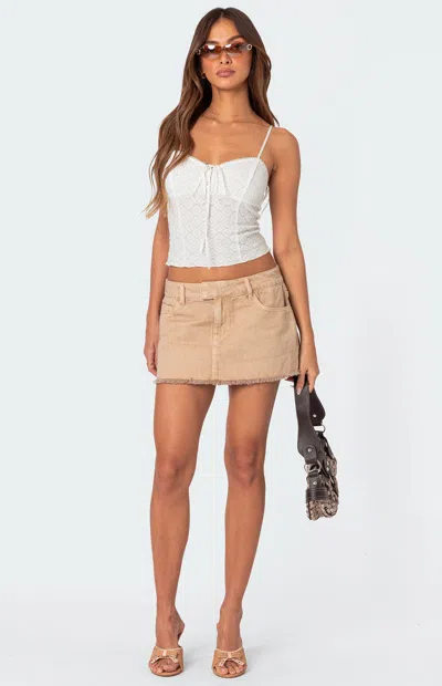 Edikted Women's Charli Frayed Denim Mini Skirt In Beige In Brown