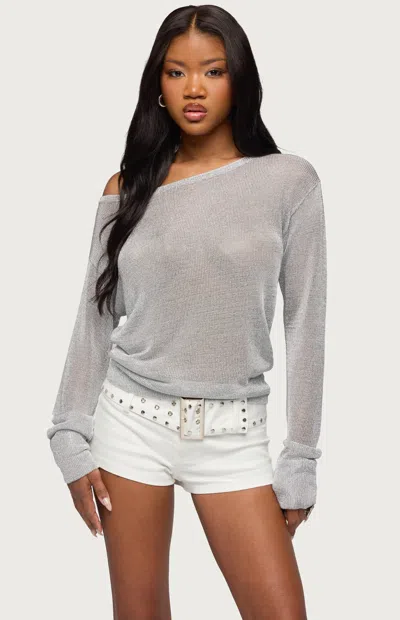 Edikted Charlo Metallic One-shoulder Sweater In Gray