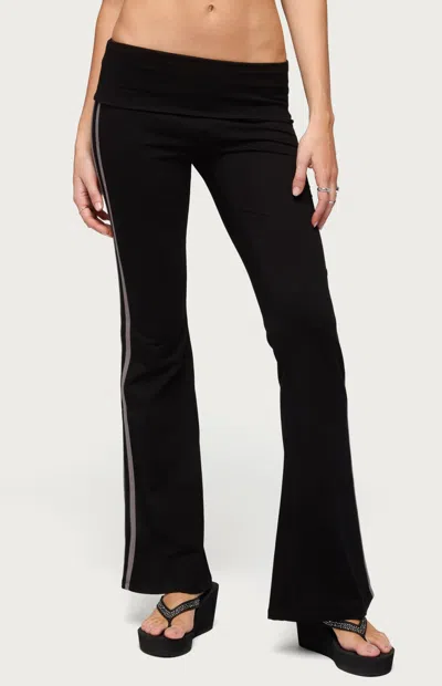 Edikted Charly Stripe Foldover Flare Pants In Black