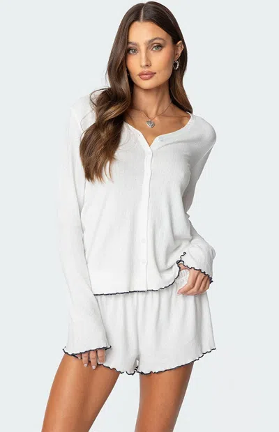 Edikted Women's Chelsey Button Up Pointelle Top In White