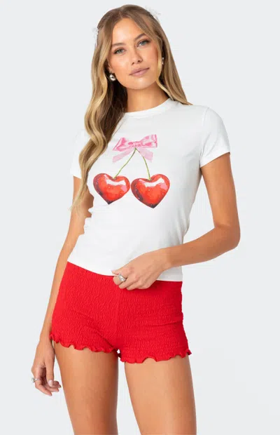 Edikted Cherry Heart Stretch Cotton Graphic T-shirt In White
