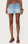 Edikted Chiara Low Rise Denim Miniskirt In Blue