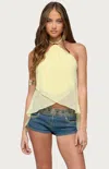 Edikted Split Open Back Chiffon Halter Top In Yellow