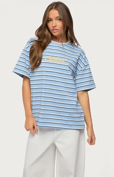 Edikted Chill Girl Stripe Oversize T-shirt In Blue