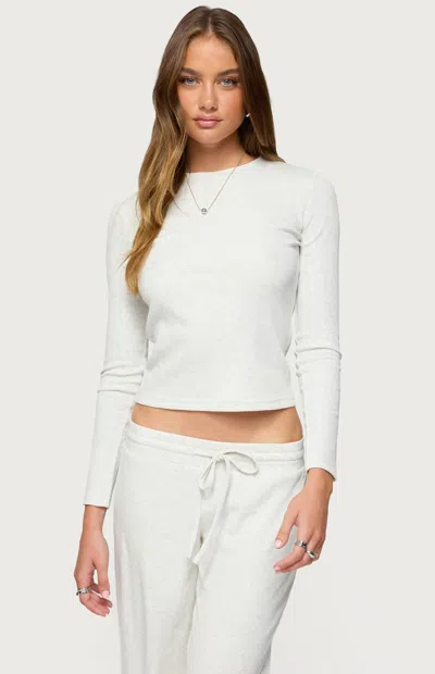 Edikted Cicilia Long Sleeve Ribbed T Shirt In White