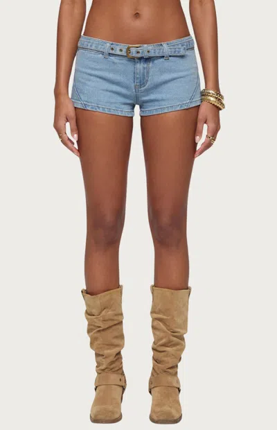 Edikted Ciel Low Rise Micro Denim Shorts In Blue