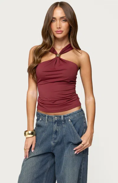 Edikted Cielle Wide Strap Gathered Top In Burgundy
