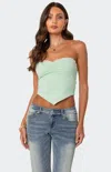Edikted Ruched Strapless Top In Green