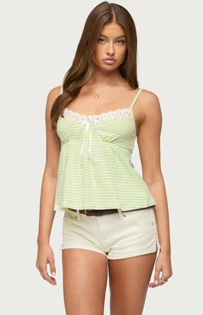 Edikted Women's Cindee Striped Babydoll Tank Top In White/green