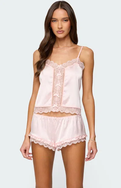 Edikted Clair Lace Trim Satin Camisole In Pink