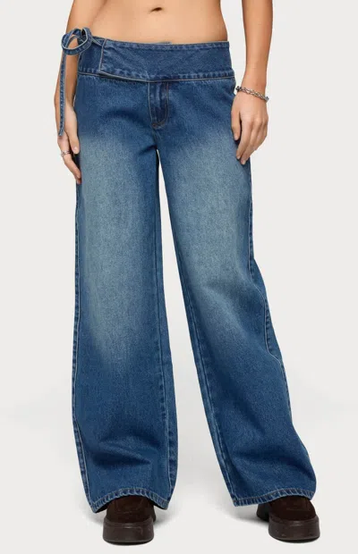 Edikted Women's Cleo Tie Waist Low Rise Baggy Jeans In Denim Blue