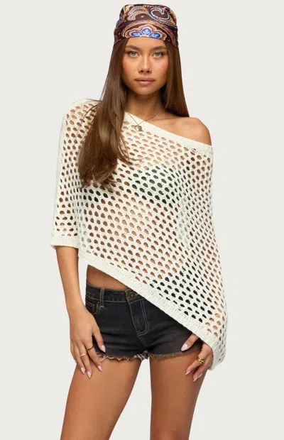 Edikted Women's Cloe Off Shoulder Crochet Poncho In Cream In White