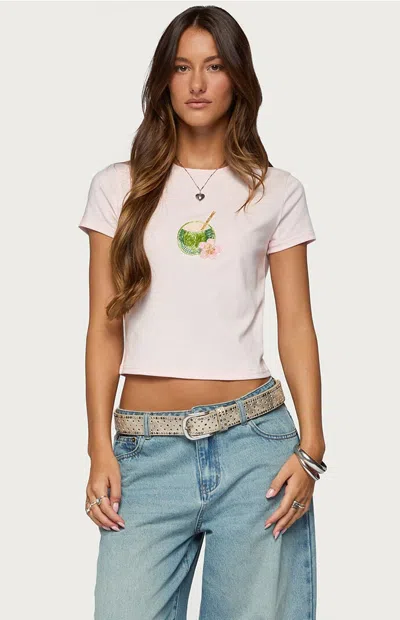 Edikted Women's Coconut Beaded T-shirt In Light Pink In Neutral