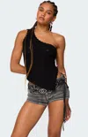 Edikted Codi Asymmetric One-shoulder Open Back Knit Top In Black