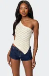 Edikted Codi Asymmetric One-shoulder Open Back Knit Top In White