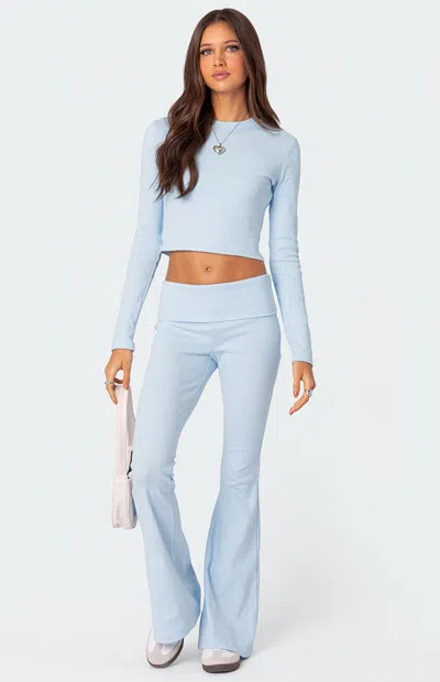 Edikted Coffee Break Rib Flare Leggings In Light-blue