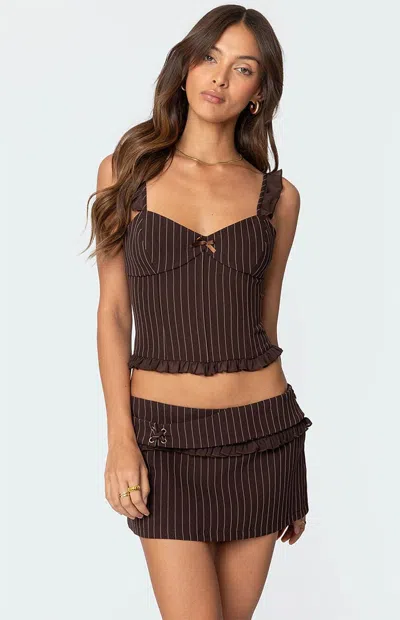 Edikted Women's Colleen Ruffled Pinstripe Corset In Brown