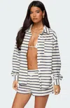 Edikted Collins Oversized Striped Button Up Shirt In White