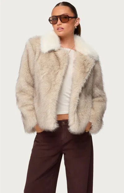Edikted Contrast Collar Faux Fur Jacket In Brown