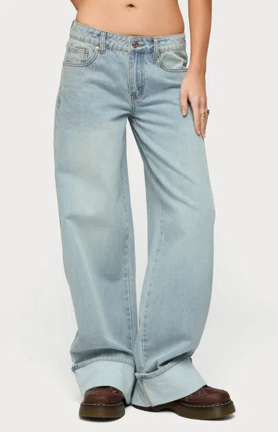 Edikted Contrast Heart Low Rise Cuffed Wide Leg Jeans In Blue