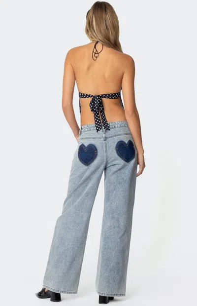 Edikted Women's Contrast Heart Washed Low Rise Jeans In Blue