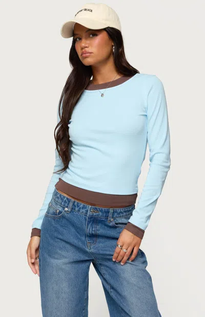 Edikted Layered Look Long Sleeve Stretch Cotton Top In Gray