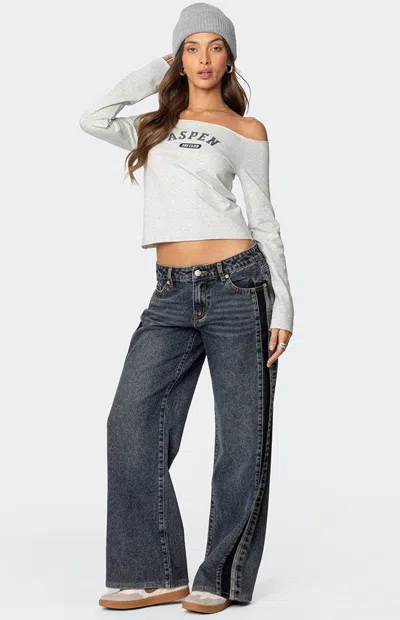 Edikted Women's Contrast Panel Low Rise Jeans In Dark Blue