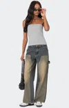Edikted Contrast Panel Low-rise Baggy Jeans In Blue