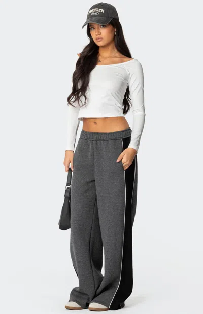 Edikted Women's Contrast Panel Sweatpants In Dark Gray