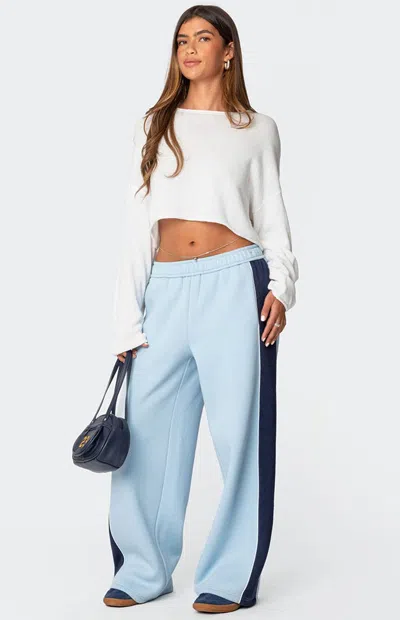 EDIKTED WOMEN'S CONTRAST PANEL SWEATPANTS IN LIGHT BLUE