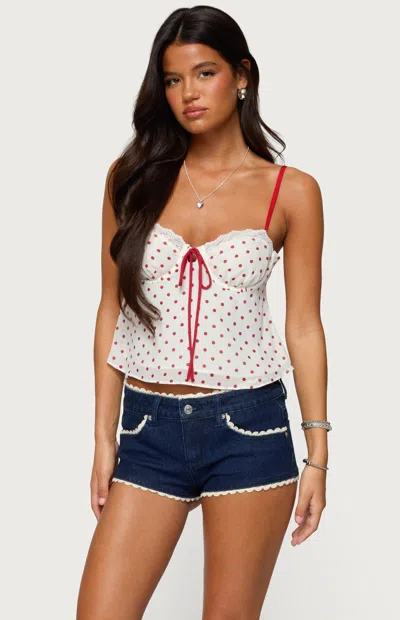 Edikted Contrast Polka Dot Cupped Chiffon Top In White