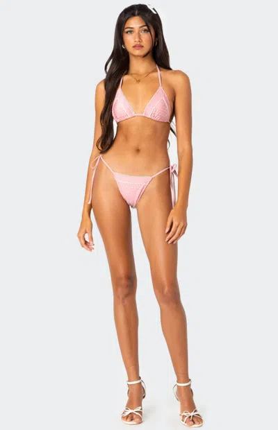 Edikted Women's Contrast Polka Dot String Bikini Bottom In Pink