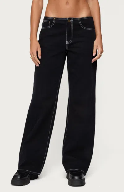 Edikted Contrast Stitch Low Rise Black Wash Jeans In Multi