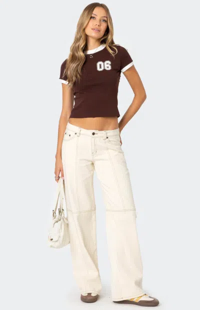 Edikted Contrast Stitch Wide Leg Jeans In Cream