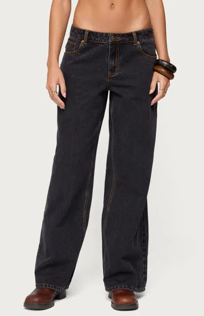 Edikted Contrast Stitch Low Rise Wide Leg Colored Wash Jeans In Black