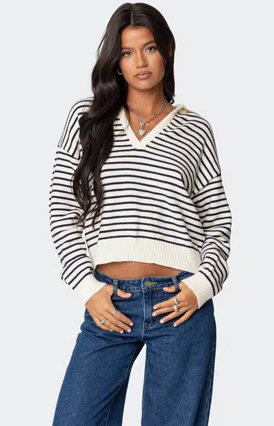 Edikted Copenhagen Oversize Stripe Sweater In Navy-and-cream