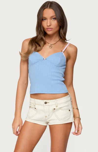 Edikted Cosette Pointelle Cupped Tank Top In Blue