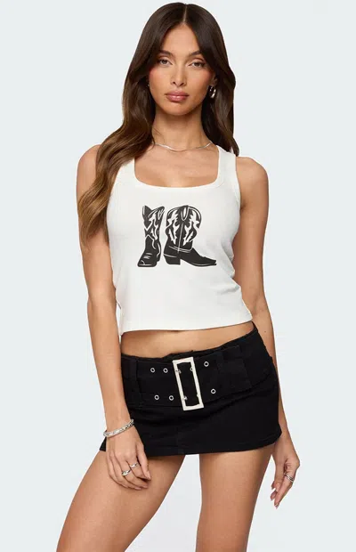 Edikted Cowboy Boots Graphic Tank In White