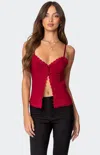 Edikted Crimson Lace Split Front Camisole In Red