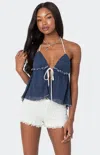 Edikted Pleated Split Front Halter Top In Blue