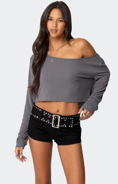 Edikted Women's Cropped Off Shoulder Top In Gray