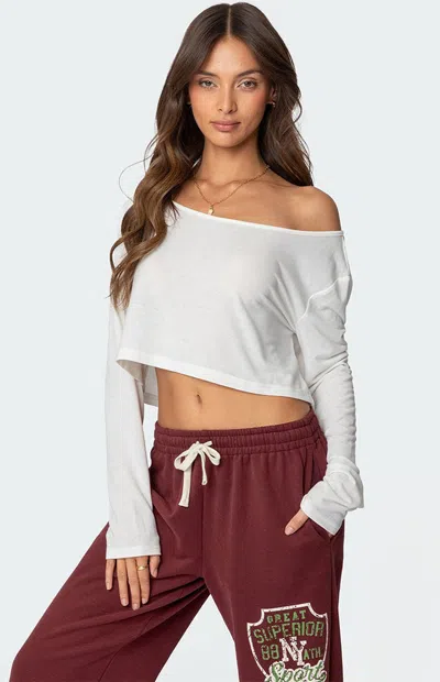 Edikted One-shoulder Long Sleeve Crop Top In White