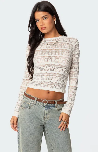 Edikted Daisey Textured Sheer Lace Crop Top In Cream