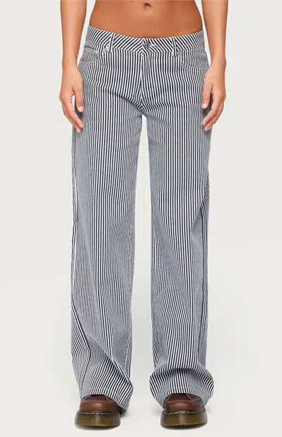 Edikted Women's Daja Striped Low Rise Baggy Jeans In Navy/white In Black