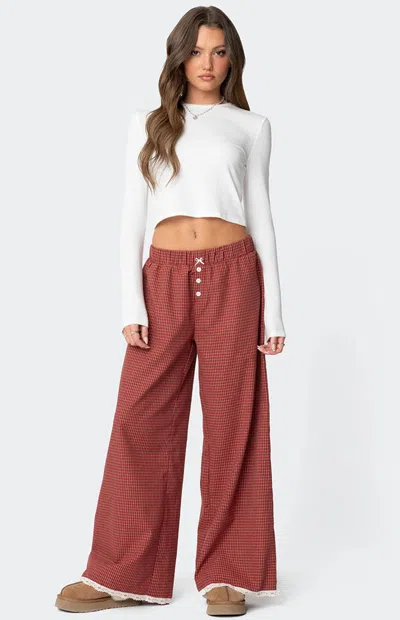 Edikted Dakota Plaid Pants In Red